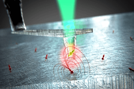 Depiction of the NV center magnetometer nanoprobe capable of sensing spins at the nanometer scale 