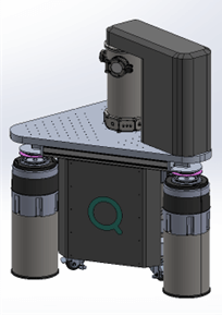 A 3D CAD diagram of the instrument housed in a cryostat and operating on an optical table