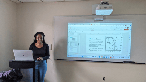 Medical physics student presenting