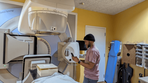 Student working on medical equipment